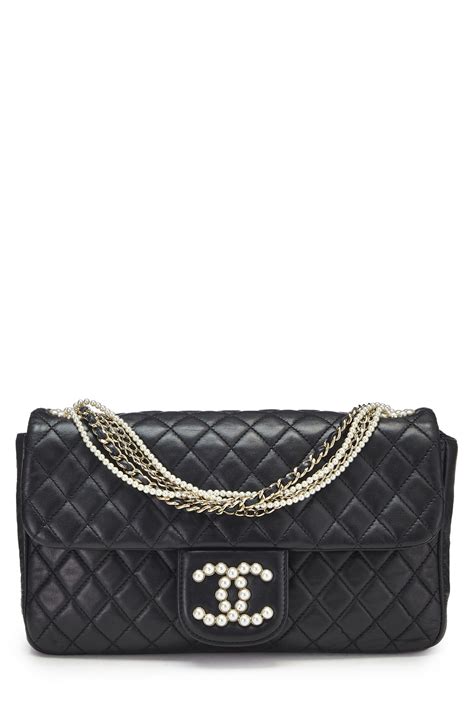 Chanel Black Quilted Lambskin Westminster Pearl Flap Medium 